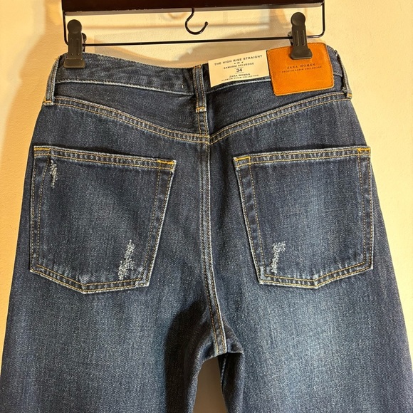 ZARA Sz 2 The High Rise Straight Samurai Selvedge Distressed Button Fly NEW - Picture 11 of 14